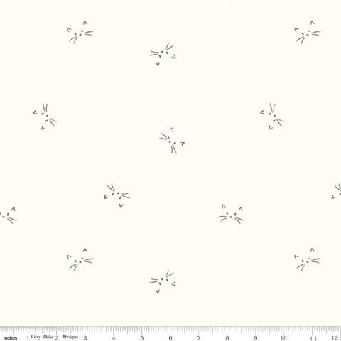 9" End of Bolt - Hush Hush 2 Feline Good C12889 - Riley Blake Designs - Low-Volume Cats Cat Faces - Quilting Cotton Fabric
