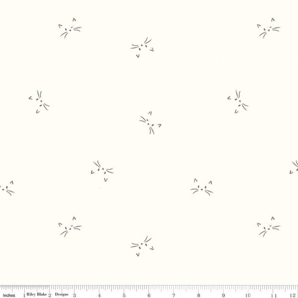 14" End of Bolt - Hush Hush 2 Feline Good C12889 - Riley Blake Designs - Low-Volume Cats Cat Faces - Quilting Cotton Fabric