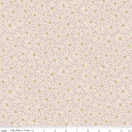 Fat Quarter End of Bolt - SALE Fairy Dust Daisies SC12441 Gray SPARKLE - Riley Blake - Floral Flowers Antique Gold SPARKLE - Quilting Cotton