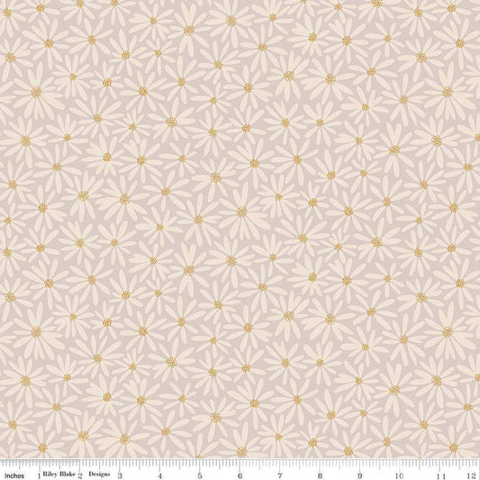 14" End of Bolt - SALE Fairy Dust Daisies SC12441 Gray SPARKLE - Riley Blake - Floral Flowers Antique Gold SPARKLE  - Quilting Cotton Fabric