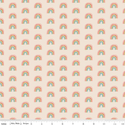 Fat Quarter End of Bolt - SALE Fairy Dust Rainbows SC12446 Cream - Riley Blake - Rainbow Antique Gold SPARKLE  - Quilting Cotton Fabric