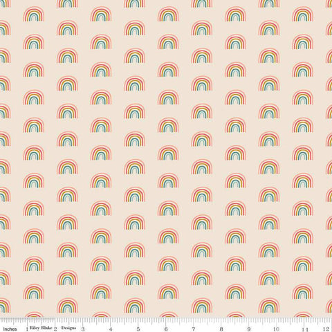 CLEARANCE 14" End of Bolt - Fairy Dust Rainbows SC12446 Cream - Riley Blake Designs - Rainbow Antique Gold SPARKLE  - Quilting Cotton Fabric