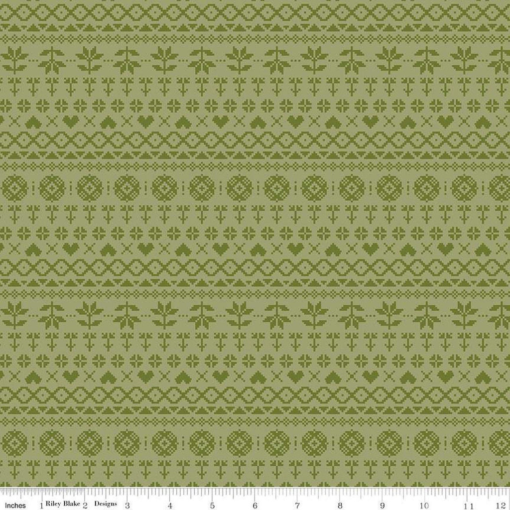 14" End of Bolt - CLEARANCE Fable PRINTED Knit C12715 Olive - Riley Blake Designs - Geometric Cross Stitch Knit Design - Quilting Cotton