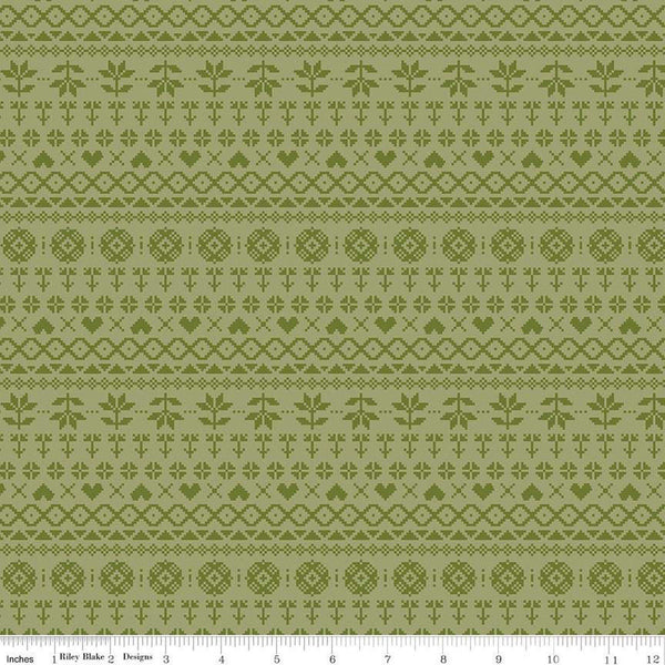 14" End of Bolt - CLEARANCE Fable PRINTED Knit C12715 Olive - Riley Blake Designs - Geometric Cross Stitch Knit Design - Quilting Cotton