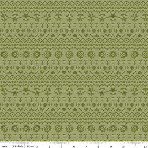 Fat Quarter End of Bolt - CLEARANCE Fable PRINTED Knit C12715 Olive - Riley Blake - Geometric Cross Stitch Knit Design - Quilting Cotton