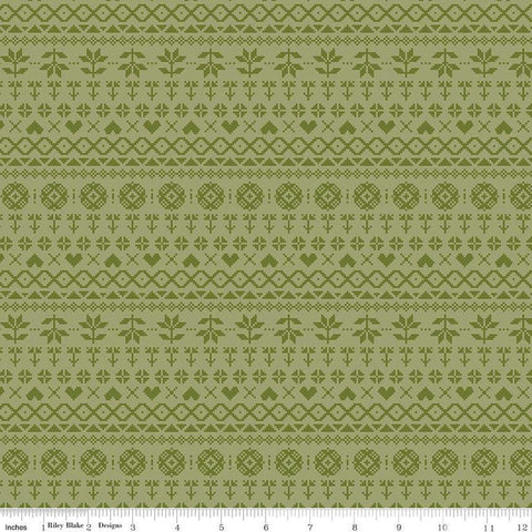 CLEARANCE Fable PRINTED Knit C12715 Olive - Riley Blake Designs - Geometric Cross Stitch Knit Design - Quilting Cotton Fabric