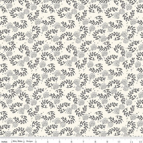 19" End of Bolt - Fleur Noire Sprigs C12522 Cream - Riley Blake Designs - Black Cream Leaves Xs - Quilting Cotton Fabric