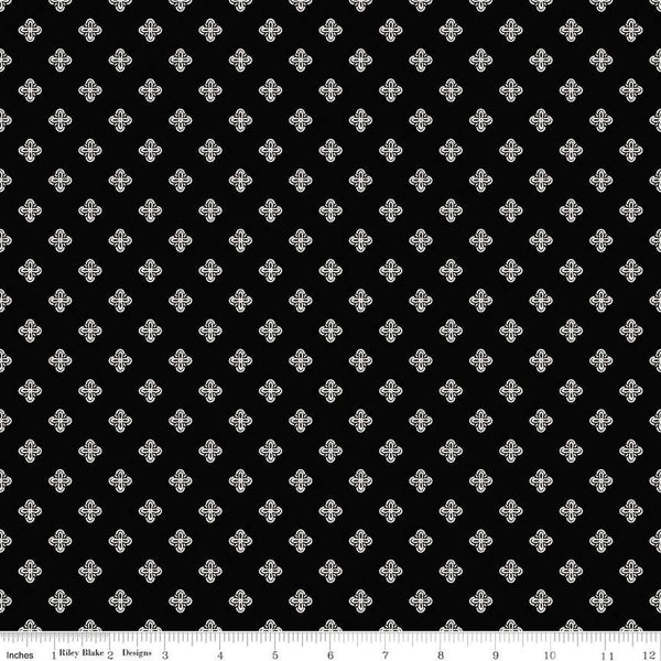 9" End of Bolt - SALE Fleur Noire Diamonds C12523 Black - Riley Blake Designs - Black Cream Geometric Medallions - Quilting Cotton Fabric