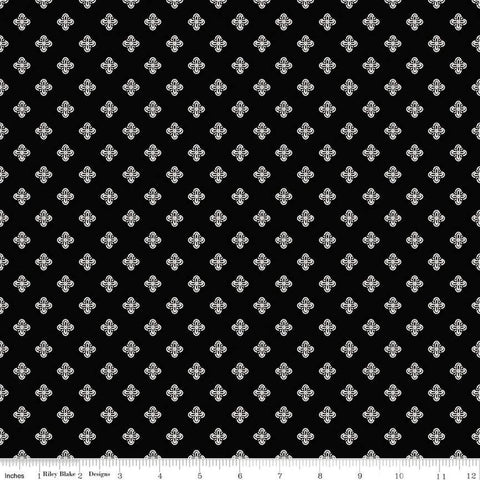 9" End of Bolt - SALE Fleur Noire Diamonds C12523 Black - Riley Blake Designs - Black Cream Geometric Medallions - Quilting Cotton Fabric