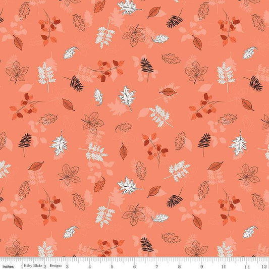 30" End of Bolt - CLEARANCE Maple Leaves C12474 Salmon - Riley Blake - Leaf - Quilting Cotton Fabric