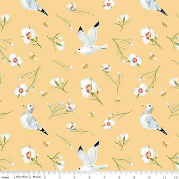 10" End of Bolt - The Beehive State Main C12530 Beehive - Riley Blake - Utah Seagulls Sego Lilies Birds Floral - Quilting Cotton Fabric