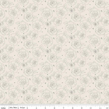 Fat Quarter End of Bolt - DEAL Forgotten Memories Floral C12754 Off White - Riley Blake Designs - Line-Drawn Roses - Quilting Cotton Fabric