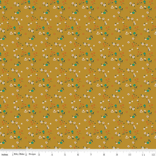 17" End of Bolt - SALE Forgotten Memories Ditsy C12756 Gold - Riley Blake Designs - Floral Flowers - Quilting Cotton Fabric