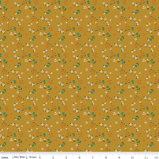 17" End of Bolt - SALE Forgotten Memories Ditsy C12756 Gold - Riley Blake Designs - Floral Flowers - Quilting Cotton Fabric