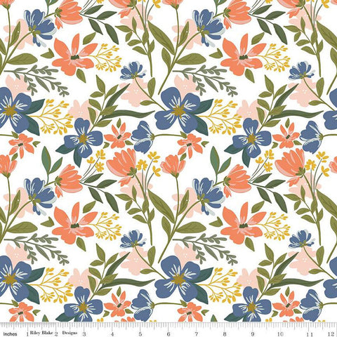 17" End of Bolt - SALE With a Flourish Main C12730 Cream - Riley Blake Designs - Floral Flowers Leaves - Quilting Cotton Fabric