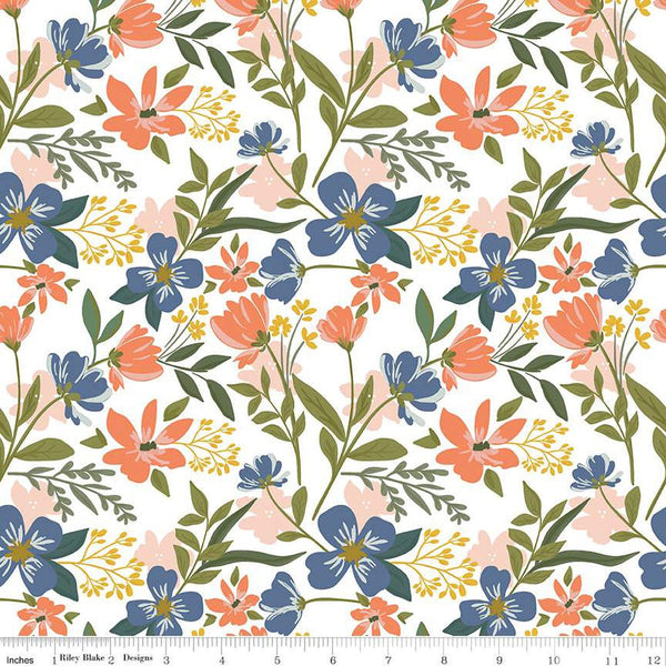 Fat Quarter End of Bolt - SALE With a Flourish Main C12730 Cream - Riley Blake Designs - Floral Flowers Leaves - Quilting Cotton Fabric