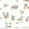 35" End of Bolt Piece Leafy Keen Main SC12640 White SPARKLE Riley Blake Designs Cats Plants Antique Gold SPARKLE  Quilting Cotton Fabric