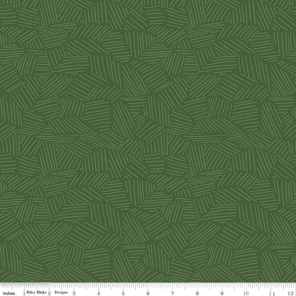 Leafy Keen Sketch C12643 Pine - Riley Blake Designs - Lines Random Geometric Tone-on-Tone - Quilting Cotton Fabric