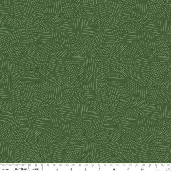 Fat Quarter End of Bolt - SALE Leafy Keen Sketch C12643 Pine - Riley Blake - Lines Random Geometric Tone-on-Tone - Quilting Cotton Fabric