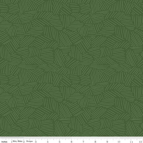 Fat Quarter End of Bolt - SALE Leafy Keen Sketch C12643 Pine - Riley Blake - Lines Random Geometric Tone-on-Tone - Quilting Cotton Fabric