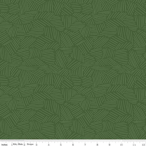 13" End of Bolt - SALE Leafy Keen Sketch C12643 Pine - Riley Blake Designs - Lines Random Geometric Tone-on-Tone - Quilting Cotton Fabric