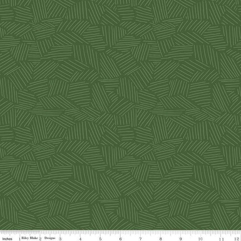 Fat Quarter End of Bolt - SALE Leafy Keen Sketch C12643 Pine - Riley Blake - Lines Random Geometric Tone-on-Tone - Quilting Cotton Fabric