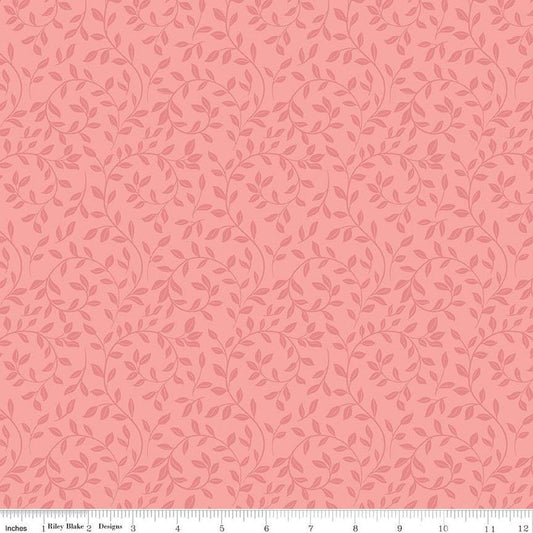 13" End of Bolt - At First Sight Vines C12683 Coral - Riley Blake Designs - Leaves Tone-on-Tone - Quilting Cotton Fabric