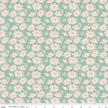 SALE Forgotten Memories Daisy C12751 Sea Glass - Riley Blake Designs - White Daisies Floral Flowers - Quilting Cotton Fabric