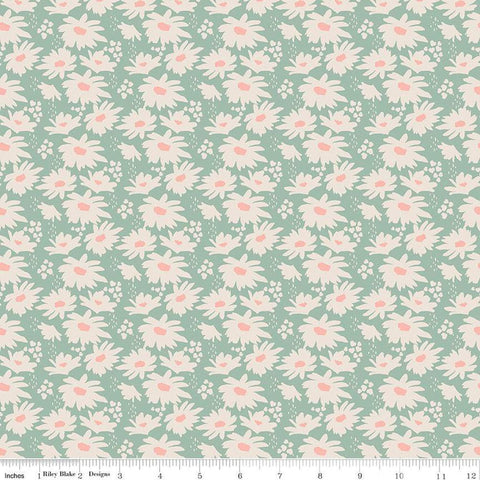 SALE Forgotten Memories Daisy C12751 Sea Glass - Riley Blake Designs - White Daisies Floral Flowers - Quilting Cotton Fabric