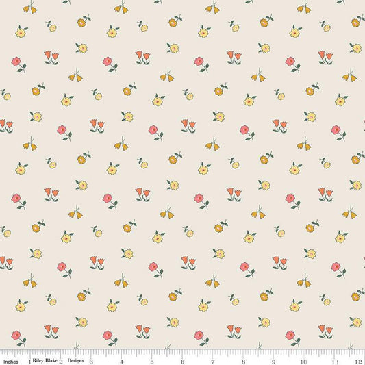 22" End of Bolt - SALE Forgotten Memories Blossom C12752 Off White - Riley Blake Designs - Floral Flowers - Quilting Cotton Fabric