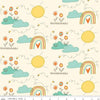 31" End of Bolt - SALE Bumble and Bear Main C12670 Cream - Riley Blake Designs - Flowers Suns Rainbows Bees - Quilting Cotton Fabric