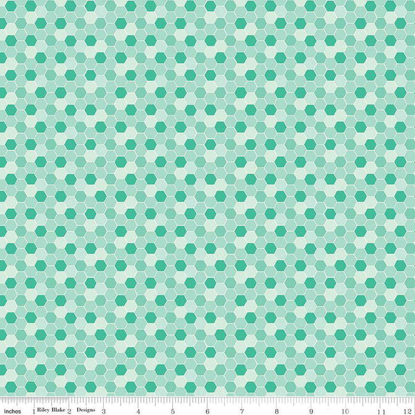 Fat Quarter End of Bolt - CLEARANCE Bumble and Bear Honeycomb C12674 Mint - Riley Blake Designs - Hexagons Hexies - Quilting Cotton Fabric