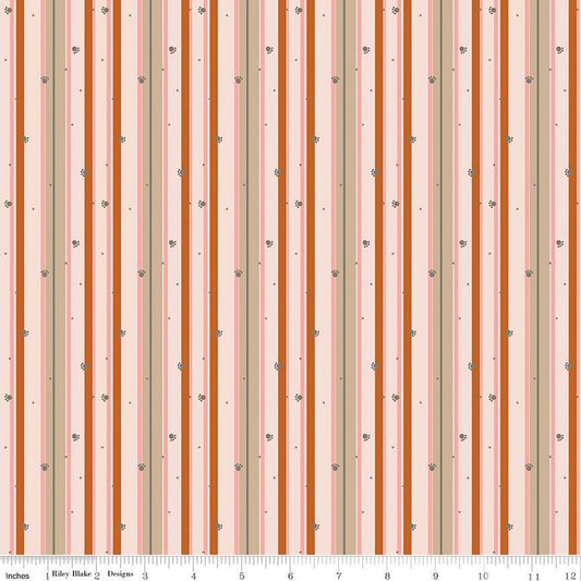 31" End of Bolt - CLEARANCE Forest Friends Stripe C12695 Apricot - Riley Blake - Stripes Striped Paw Prints Animal - Quilting Cotton Fabric