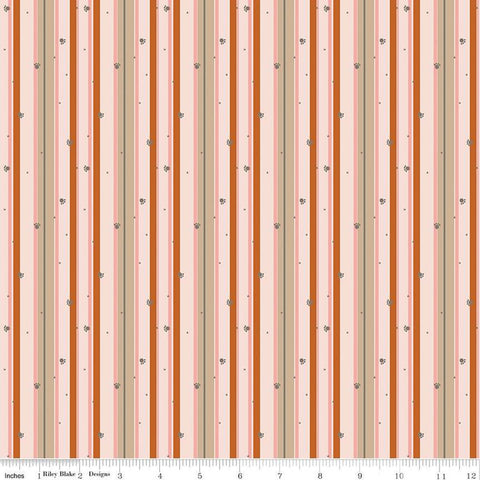 Fat Quarter End of Bolt - CLEARANCE Forest Friends Stripe C12695 Apricot - Riley Blake - Stripes Paw Prints Animal - Quilting Cotton Fabric