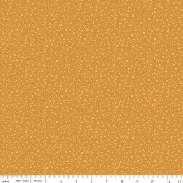 Fat Quarter End of Bolt - CLEARANCE Floret C675 Marigold - Riley Blake Designs - Flowers Floral Tone-on-Tone - Quilting Cotton Fabric
