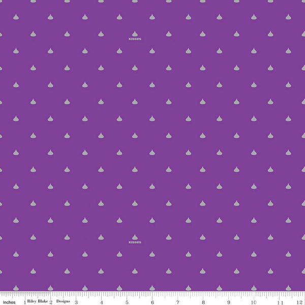 22" End of Bolt - CLEARANCE Celebrate with Hershey Valentine Kisses Dots SC12806 Purple SPARKLE - Riley Blake - Silver - Quilting Cotton