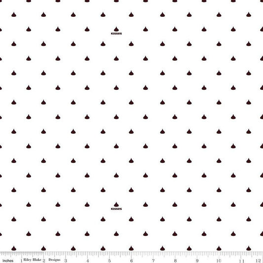 12" End of Bolt - CLEARANCE Celebrate with Hershey Valentine's Day Kisses Dots C12806 White - Riley Blake - Chocolate - Quilting Cotton