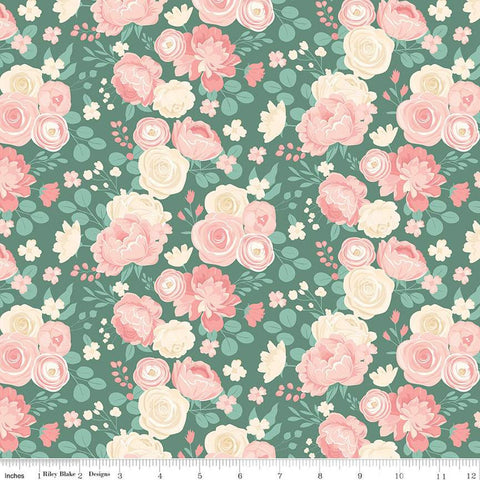 Fat Quarter End of Bolt - At First Sight Main C12680 Pine - Riley Blake Designs - Floral Flowers - Quilting Cotton Fabric