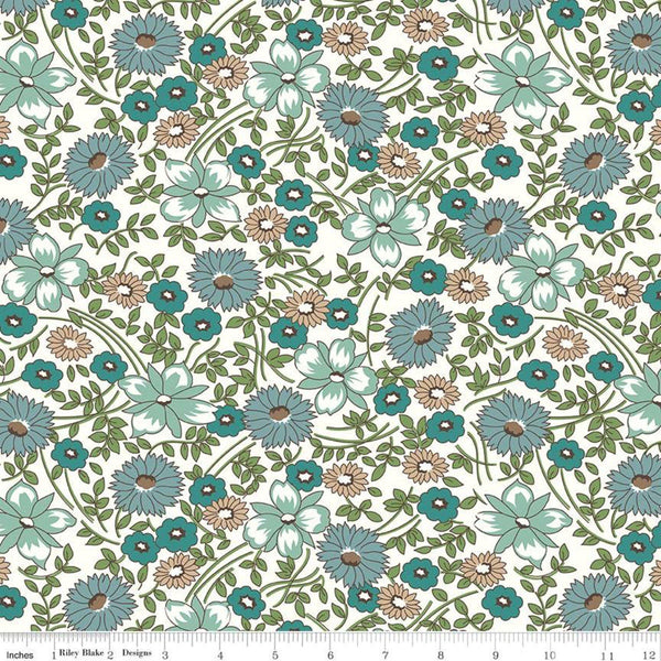 CLEARANCE 33" End of Bolt - Prairie Flower BACK WB12324 Teal - Riley Blake - 107/108" Wide Floral - Lori Holt - Quilting Cotton Fabric
