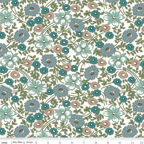 CLEARANCE 33" End of Bolt - Prairie Flower BACK WB12324 Teal - Riley Blake - 107/108" Wide Floral - Lori Holt - Quilting Cotton Fabric