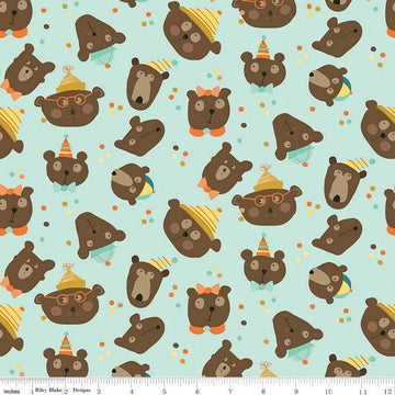 SALE 26" End of Bolt - Bumble & Bear Heads C12671 Mint - Riley Blake Designs - Children's Bears - Quilting Cotton Fabric