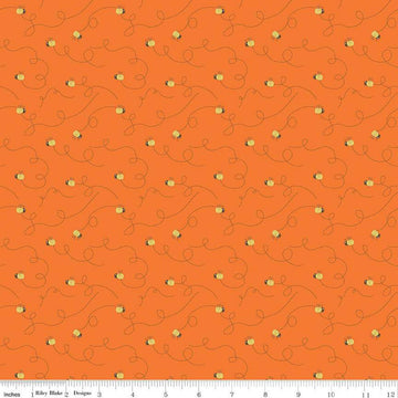 Fat Quarter End of Bolt - Bumble & Bear Bees C12672 Orange - Riley Blake Designs - Bumble Bees Dashed Lines - Quilting Cotton Fabric