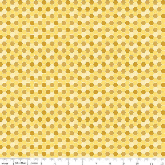 Fat Quarter End of Bolt - SALE Bumble & Bear Honeycomb C12674 Yellow - Riley Blake Designs - Hexagons Hexies - Quilting Cotton Fabric
