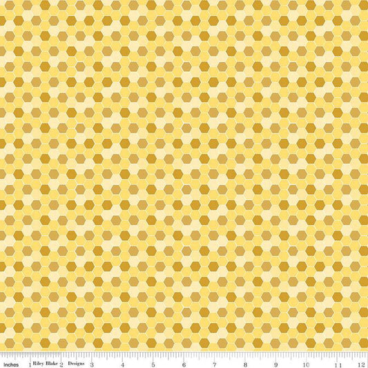 27" End of Bolt Piece - SALE Bumble & Bear Honeycomb C12674 Yellow - Riley Blake Designs - Hexagons Hexies - Quilting Cotton Fabric