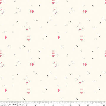 14" End of Bolt - SALE South Hill Confetti Sky C12666 Cream - Riley Blake Designs - Semi-Circles Stars Dots - Quilting Cotton Fabric