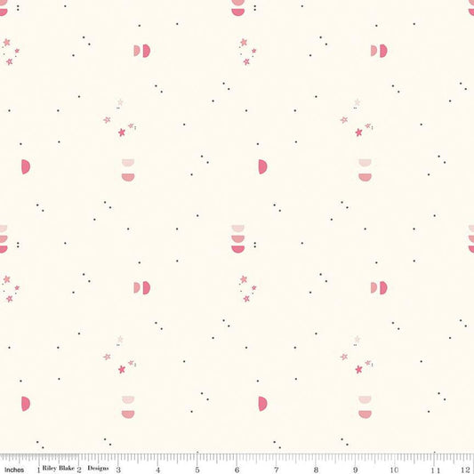 14" End of Bolt - SALE South Hill Confetti Sky C12666 Cream - Riley Blake Designs - Semi-Circles Stars Dots - Quilting Cotton Fabric