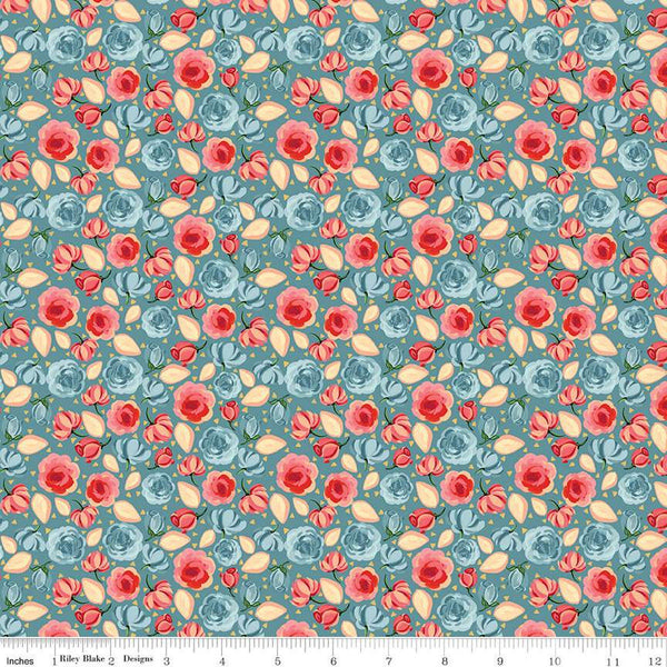 SALE Mon Cheri Roses C12653 Lake - Riley Blake Designs - Floral Flowers - Quilting Cotton Fabric
