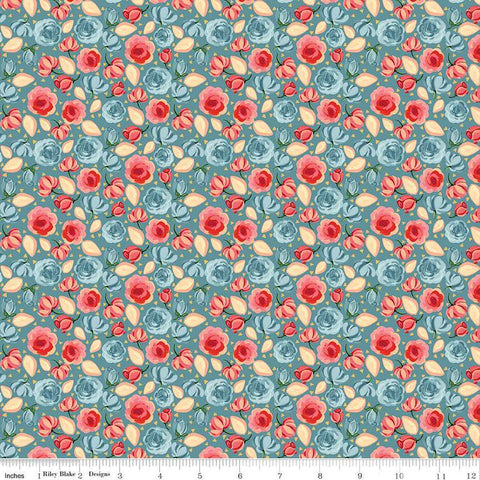 SALE Mon Cheri Roses C12653 Lake - Riley Blake Designs - Floral Flowers - Quilting Cotton Fabric