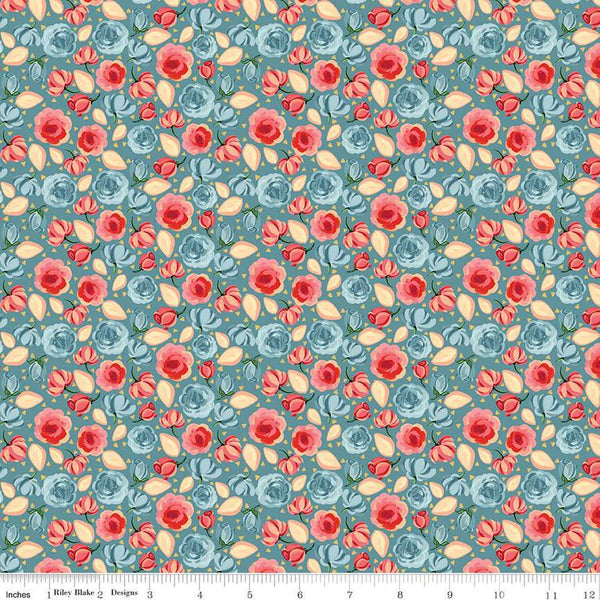 SALE Mon Cheri Roses C12653 Lake - Riley Blake Designs - Floral Flowers - Quilting Cotton Fabric