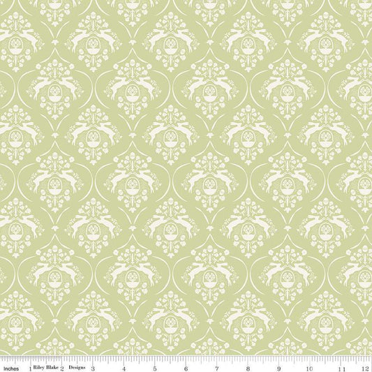 Fat Quarter End of Bolt - CLEARANCE Springtime Damask C12811 Fern by Riley Blake - Flowers Rabbits Eggs Baskets - Quilting Cotton Fabric